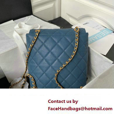 Chanel Grained Calfskin  &  Gold-Tone Metal Chain Backpack Bag AS4490 Blue 2023